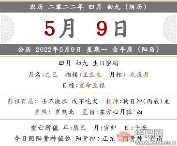 2022年农历四月初九宜忌是什么,正五行择日怎么看?