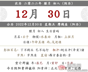 2022年农历十二月初八对应公历哪天几号?